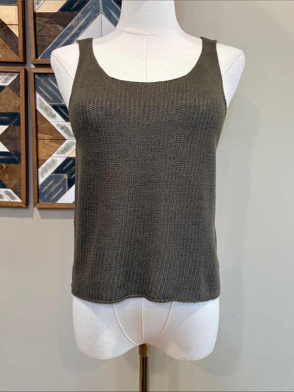 Vintage Ralph Lauren Collection Olive Green Linen Knit Tank Top Made in Italy